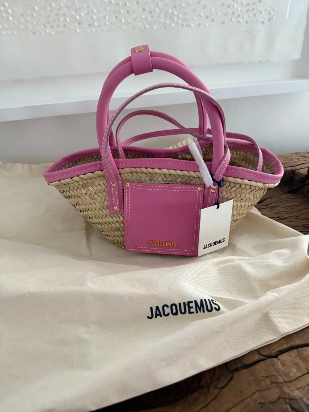 JACQUEMUS Pink Straw Tote Bag